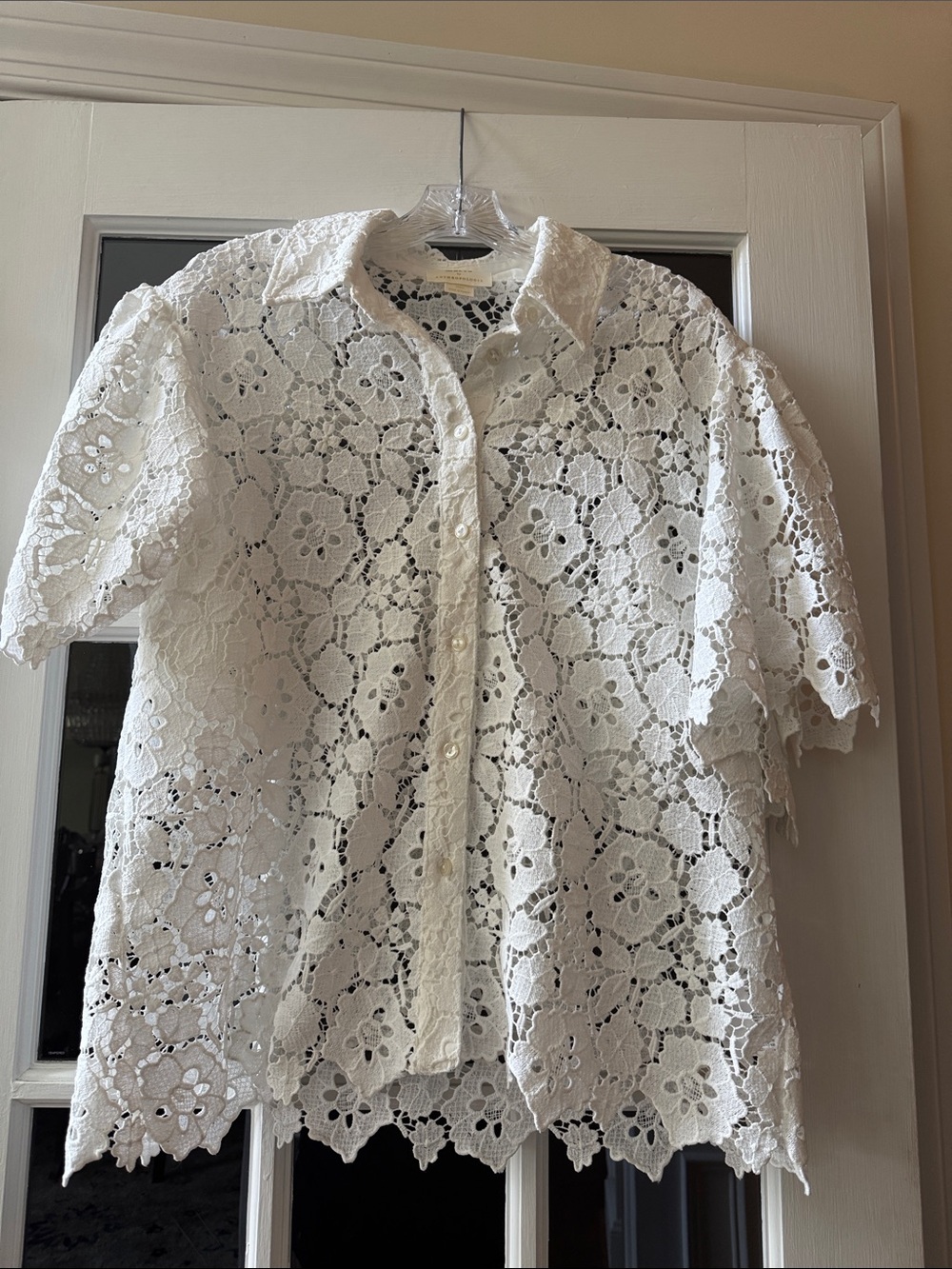 Maeve White Floral Crochet Button-Up Blouse Anthropologie